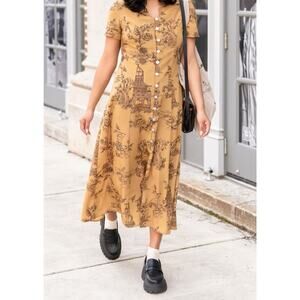 Vintage 90s Womens Plus Size 18 Dress Yellow Oriental Print Deadstock Grunge NEW